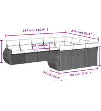 10-tlg. Garten-Sofagarnitur mit Kissen Grau Poly Rattan