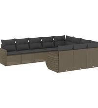 10-tlg. Garten-Sofagarnitur mit Kissen Hellgrau Poly Rattan