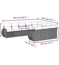 10-tlg. Garten-Sofagarnitur mit Kissen Hellgrau Poly Rattan