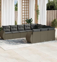 10-tlg. Garten-Sofagarnitur mit Kissen Hellgrau Poly Rattan