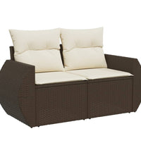 10-tlg. Garten-Sofagarnitur mit Kissen Braun Poly Rattan