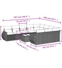 11-tlg. Garten-Sofagarnitur mit Kissen Schwarz Poly Rattan