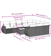 11-tlg. Garten-Sofagarnitur mit Kissen Schwarz Poly Rattan