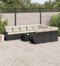 11-tlg. Garten-Sofagarnitur mit Kissen Schwarz Poly Rattan