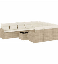 11-tlg. Garten-Sofagarnitur mit Kissen Beige Poly Rattan