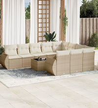 11-tlg. Garten-Sofagarnitur mit Kissen Beige Poly Rattan