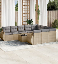 11-tlg. Garten-Sofagarnitur mit Kissen Beige Poly Rattan