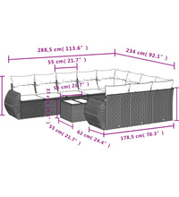11-tlg. Garten-Sofagarnitur mit Kissen Grau Poly Rattan