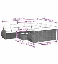 11-tlg. Garten-Sofagarnitur mit Kissen Hellgrau Poly Rattan