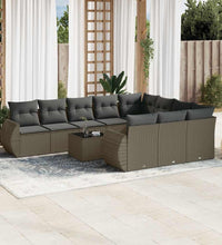 11-tlg. Garten-Sofagarnitur mit Kissen Hellgrau Poly Rattan