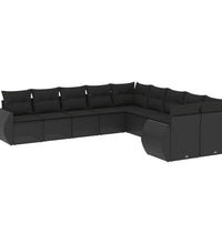 10-tlg. Garten-Sofagarnitur mit Kissen Schwarz Poly Rattan