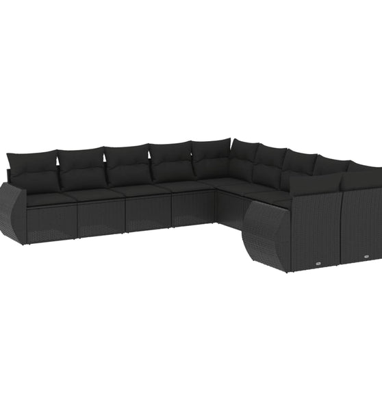 10-tlg. Garten-Sofagarnitur mit Kissen Schwarz Poly Rattan