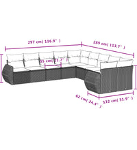 10-tlg. Garten-Sofagarnitur mit Kissen Schwarz Poly Rattan