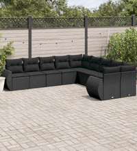 10-tlg. Garten-Sofagarnitur mit Kissen Schwarz Poly Rattan