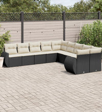 10-tlg. Garten-Sofagarnitur mit Kissen Schwarz Poly Rattan