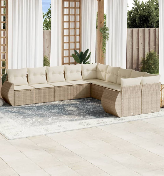 10-tlg. Garten-Sofagarnitur mit Kissen Beige Poly Rattan