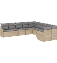 10-tlg. Garten-Sofagarnitur mit Kissen Beige Poly Rattan