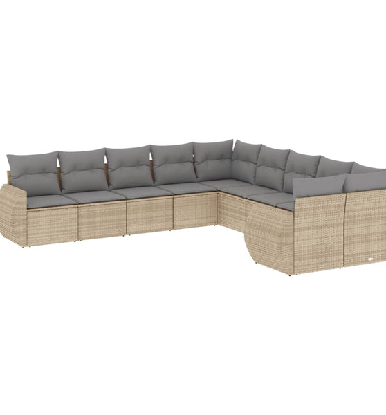 10-tlg. Garten-Sofagarnitur mit Kissen Beige Poly Rattan