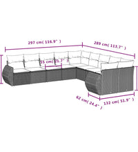 10-tlg. Garten-Sofagarnitur mit Kissen Hellgrau Poly Rattan