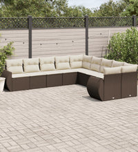 10-tlg. Garten-Sofagarnitur mit Kissen Braun Poly Rattan