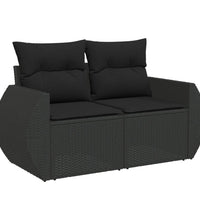 11-tlg. Garten-Sofagarnitur mit Kissen Schwarz Poly Rattan