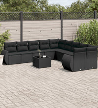 11-tlg. Garten-Sofagarnitur mit Kissen Schwarz Poly Rattan