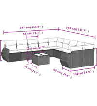 11-tlg. Garten-Sofagarnitur mit Kissen Schwarz Poly Rattan