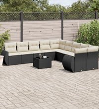 11-tlg. Garten-Sofagarnitur mit Kissen Schwarz Poly Rattan