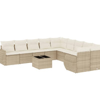 11-tlg. Garten-Sofagarnitur mit Kissen Beige Poly Rattan