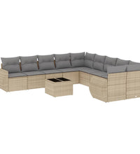 11-tlg. Garten-Sofagarnitur mit Kissen Beige Poly Rattan