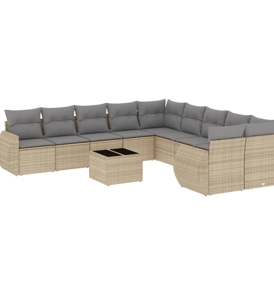 11-tlg. Garten-Sofagarnitur mit Kissen Beige Poly Rattan