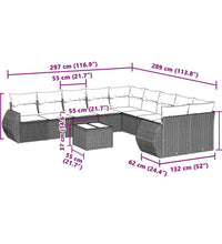 11-tlg. Garten-Sofagarnitur mit Kissen Hellgrau Poly Rattan