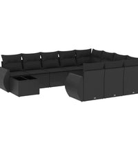 11-tlg. Garten-Sofagarnitur mit Kissen Schwarz Poly Rattan