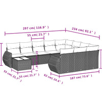 11-tlg. Garten-Sofagarnitur mit Kissen Schwarz Poly Rattan