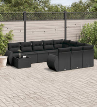 11-tlg. Garten-Sofagarnitur mit Kissen Schwarz Poly Rattan