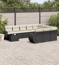 11-tlg. Garten-Sofagarnitur mit Kissen Schwarz Poly Rattan