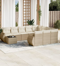 11-tlg. Garten-Sofagarnitur mit Kissen Beige Poly Rattan