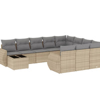 11-tlg. Garten-Sofagarnitur mit Kissen Beige Poly Rattan