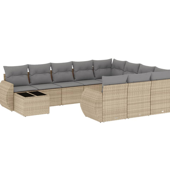 11-tlg. Garten-Sofagarnitur mit Kissen Beige Poly Rattan