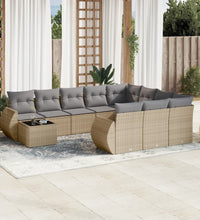 11-tlg. Garten-Sofagarnitur mit Kissen Beige Poly Rattan