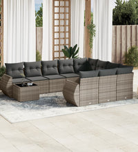 11-tlg. Garten-Sofagarnitur mit Kissen Grau Poly Rattan