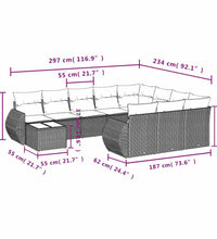 11-tlg. Garten-Sofagarnitur mit Kissen Hellgrau Poly Rattan