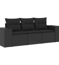 3-tlg. Garten-Sofagarnitur mit Kissen Schwarz Poly Rattan