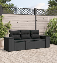 3-tlg. Garten-Sofagarnitur mit Kissen Schwarz Poly Rattan