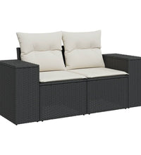 3-tlg. Garten-Sofagarnitur mit Kissen Schwarz Poly Rattan