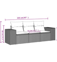 3-tlg. Garten-Sofagarnitur mit Kissen Schwarz Poly Rattan