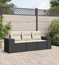 3-tlg. Garten-Sofagarnitur mit Kissen Schwarz Poly Rattan