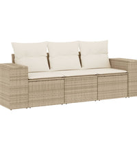 3-tlg. Garten-Sofagarnitur mit Kissen Beige Poly Rattan