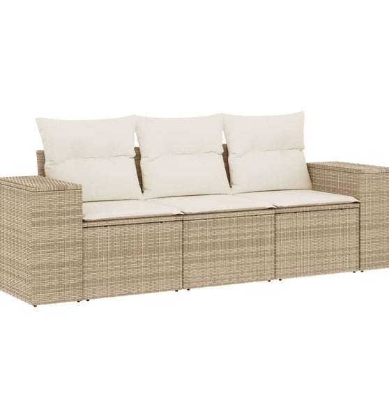 3-tlg. Garten-Sofagarnitur mit Kissen Beige Poly Rattan