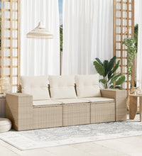 3-tlg. Garten-Sofagarnitur mit Kissen Beige Poly Rattan